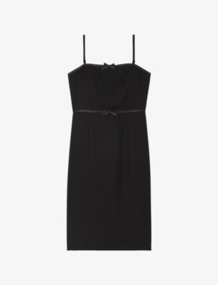 The Kooples Womens Black Sleeveless Bow-embellished Woven Midi Dress