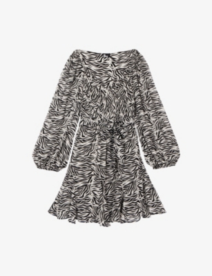 The Kooples Womens Black White Graphic-print Tie-waist Woven Mini Dress Xs In Multi