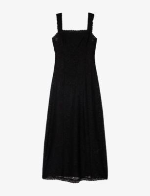 The Kooples Womens Black Sleeveless Lace-embroidered Woven Maxi Dress