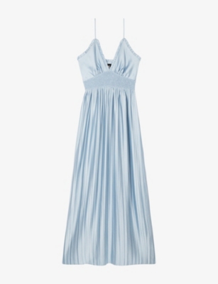 The Kooples Womens Light Blue V-neck Shirred-waist Woven Maxi Dress Xs