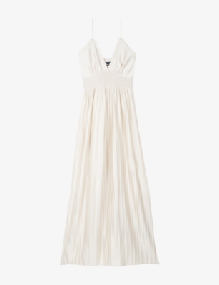 The Kooples Womens Light Beige V-neck Shirred-waist Woven Maxi Dress Xs In Sand