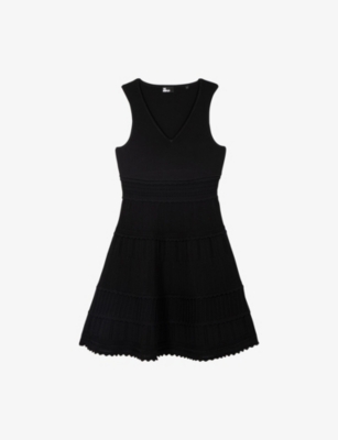 The Kooples Womens Black Sleeveless V-neck Stretch-woven Mini Dress