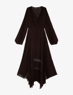 The Kooples Womens Cafe Pleated Lace-embroidered Woven Maxi Dress In Brown