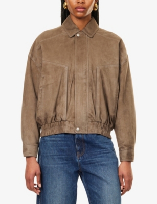 designer taupe suede jacket for women