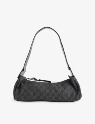 Reselfridges Womens Grey Dark Grey Pre-loved Gucci Gg Denim Shoulder Bag In Black