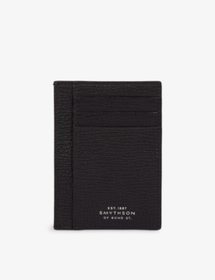 Smythson Large Flat Card Holder In Panama In Black