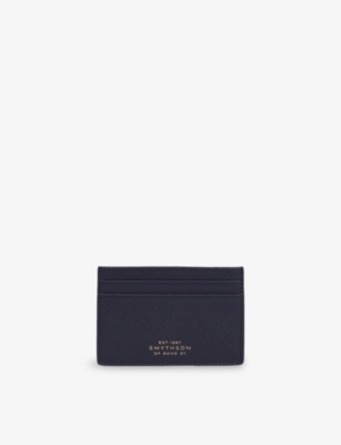 Smythson Panama Leather Card Holder In Blue