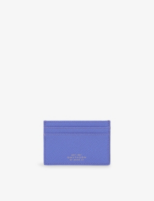 Smythson Panama Leather Card Holder In Purple