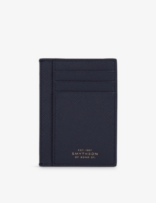 Smythson Panama Leather Card Holder In Blue