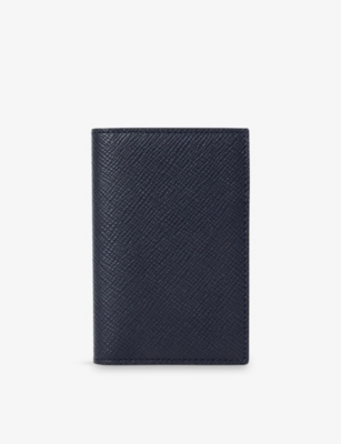 Smythson Panama Six-slot Leather Card Holder In Blue