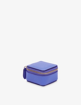 Smythson Panama Leopard Small Leather Trinket Case In Purple