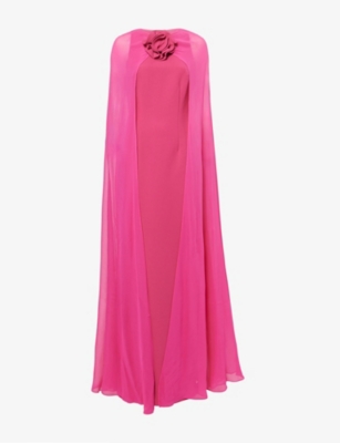 Womens Roland Mouret 3D-Flower Appliqué Woven Cape Gown