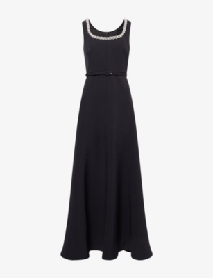Womens Roland Mouret Pearl-Embellished Scoop-Neck Woven Midi Dress