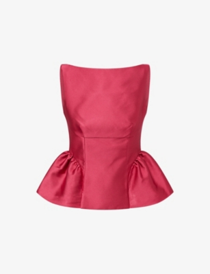 Womens Roland Mouret Ruffled-Hem Cinched-Waist Taffeta Top