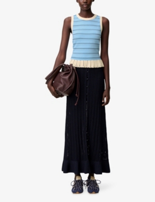 CLAUDIE PIERLOT: Striped Ruffle-Hem Knitted Top