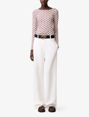 CLAUDIE PIERLOT: Printed Long-Sleeved Mesh T-Shirt