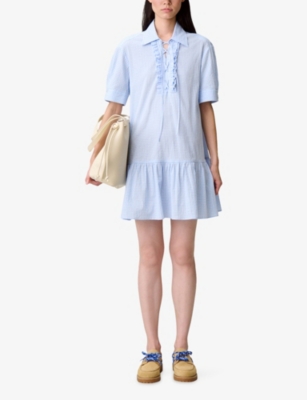CLAUDIE PIERLOT: Checked Lace-Up Cotton Mini Dress