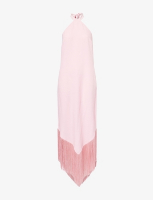 Womens Taller Marmo Nina Fringed Halterneck Satin Maxi Dress