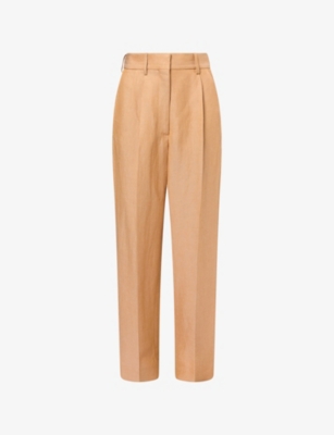 Womens Blaze Milano Fox Straight-Leg Pleated Linen Trousers