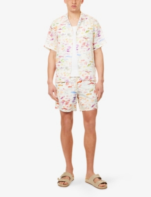 Vilebrequin Vbq X Fabrice Hyber Pescador Linen Bowling Shirt In White