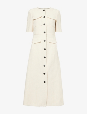 Womens Me And Em Button-Front Shift Tweed Maxi Dress