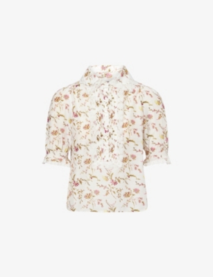 Womens Me And Em Floral-Print Silk and Cotton-Blend Blouse