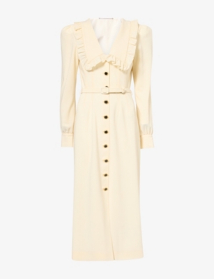 Alessandra Rich Womens Floral-print Collared Silk Midi Dress Vanilla