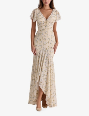 HOUSE OF CB: Amina Print Georgette Maxi Tea Dress