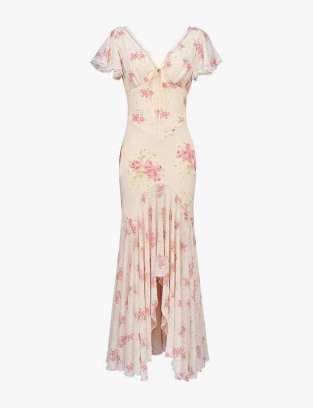 Amina Print Georgette Maxi Tea Dress