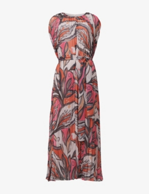 Leem Womens Multi-coloured Abstract-print Pleated Chiffon Maxi Dress