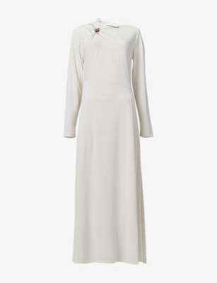 Leem Womens White Hammered-detail Slim-fit Stretch-jersey Maxi Dress