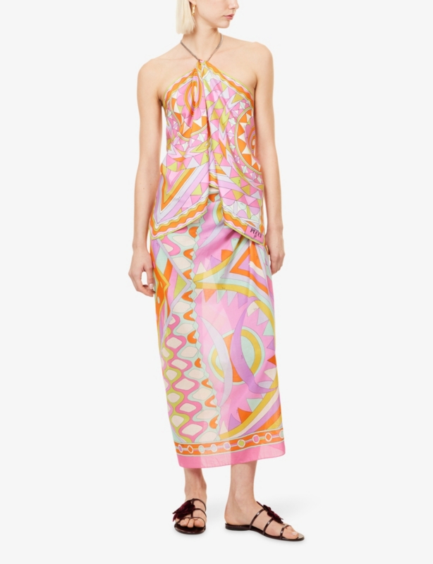 Long Pareo Collane-Print Cotton Sarong