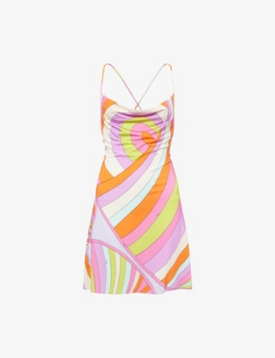 Pucci Womens Multicolor Backless Graphic-print Satin-jersey Mini Dress