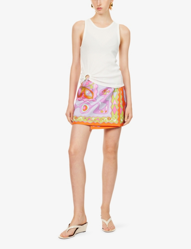 Printed Wrap-Over Silk Mini Skirt