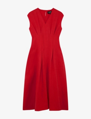 Womens Whistles V-Neck Linen-Blend Midi Dress