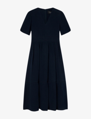 Womens Whistles Textured V-Neck Cotton Midi Dress