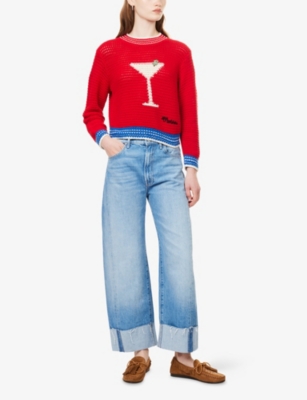 Mother Womens Bottoms Up The Mini Logo Cotton-crochet Jumper Xs In Red