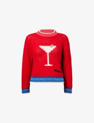 Mother Womens Bottoms Up The Mini Logo Cotton-crochet Jumper Xs In Red