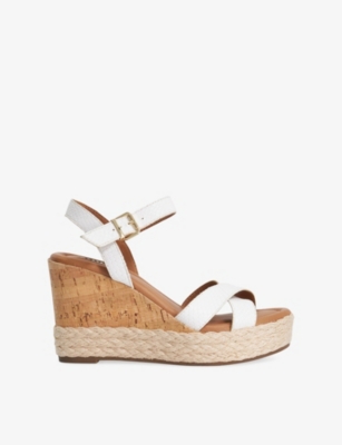 Dune Womens White Rept Print Leather Kindest Cross-strap Leather Wedges Eur 38/5 Uk
