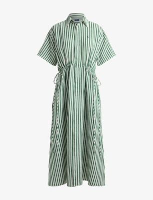 Womens Polo Ralph Lauren Striped Side-Tie Cotton and Linen Blend Shirt Dress