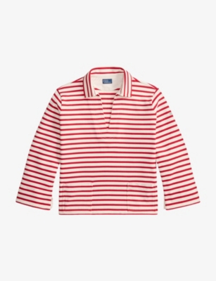 Womens Polo Ralph Lauren Striped Open-Collar Cotton Polo Shirt