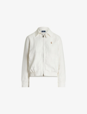 Womens Polo Ralph Lauren Collared Logo-Embroidered Linen Windbreaker