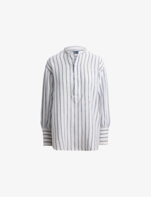 Womens Polo Ralph Lauren Striped Logo-Embroidered Linen Shirt