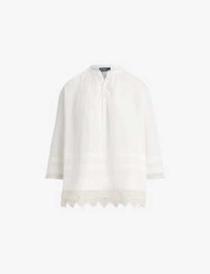 Womens Polo Ralph Lauren Crochet-Hem Relaxed-Fit Cotton Shirt