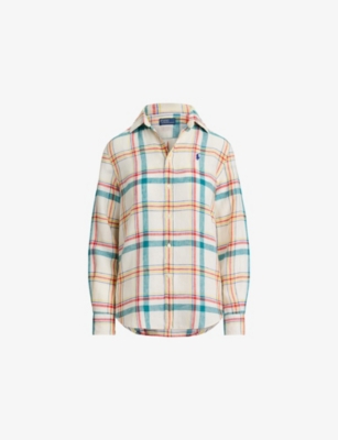 Womens Polo Ralph Lauren Checked Logo-Embroidered Linen Shirt