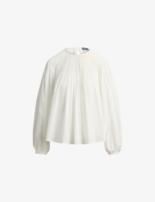 Womens Polo Ralph Lauren Pintuck Volume-Sleeved Cotton Blouse
