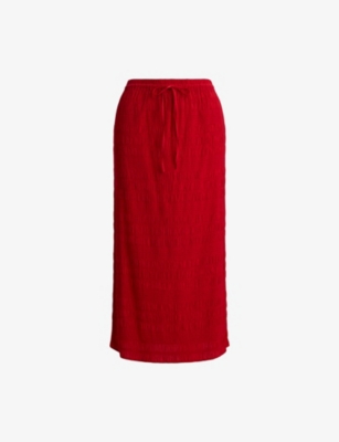 Womens Polo Ralph Lauren Elasticated-Waist Seersucker Woven Midi Skirt