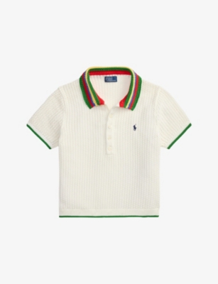 Womens Polo Ralph Lauren Striped-Collar Short-Sleeve Cotton-Blend Polo