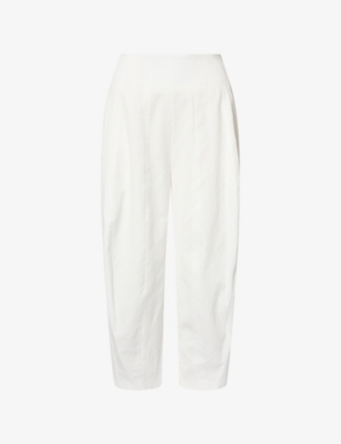 Ashlyn Womens White Pallin Pleated Cropped-leg Cotton Trousers Xs