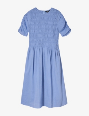 Womens Whistles Avery Ruched-Sleeve Cotton Midi Dress